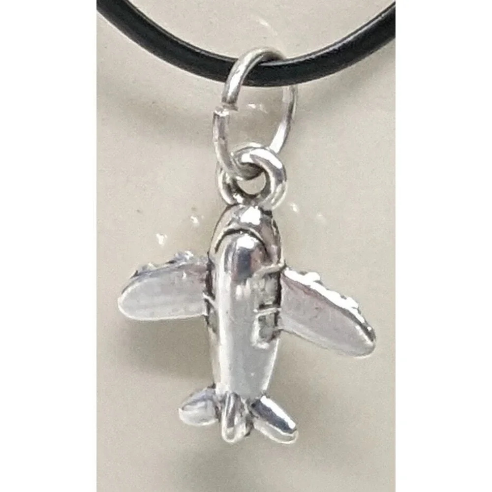 SilverTone Charm Pendant Jet Plane Airplane Airliner AirCraft Tiny Stewardess